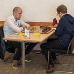 Brett 1: links GM Marin Bosiocic (Elo 2623) gegen IM Gabriel Gaehwiler (Elo 2410)